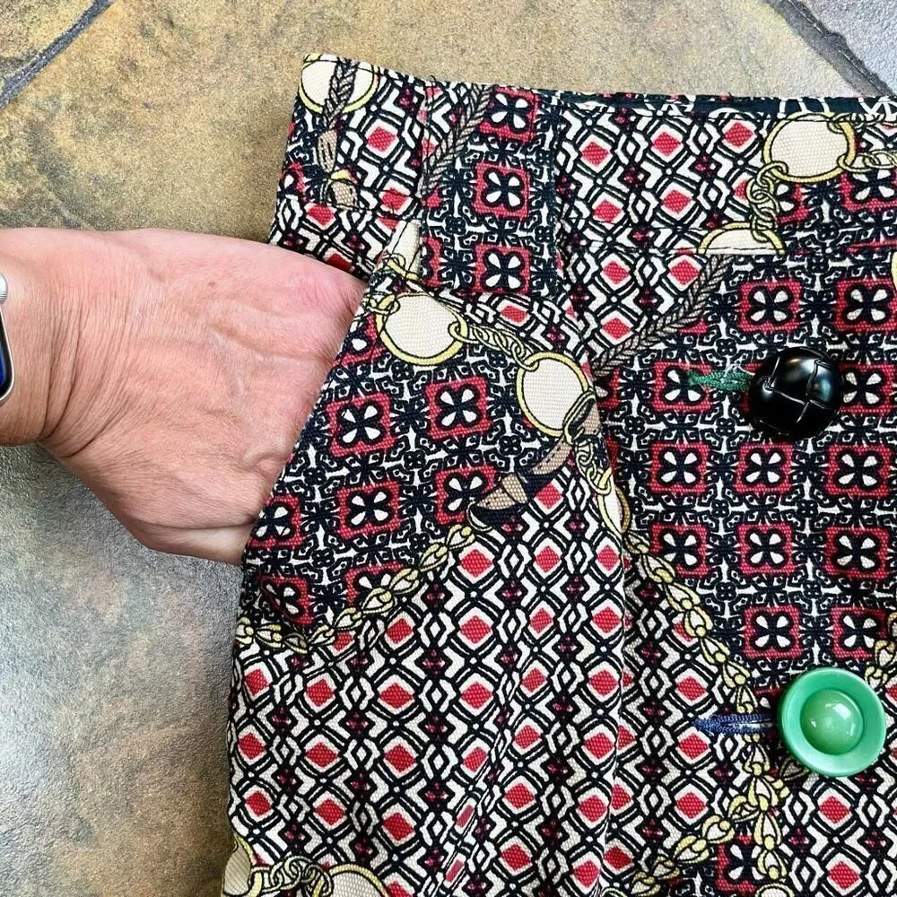 Ivy Jane Geometric Print Button Embellished Pockets Skirt 4